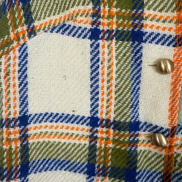 Vintage Loubella 19760s 1970s Vest Skirt Set Wool Plaid Golden Buttons XS Orange - Picture 4 of 11